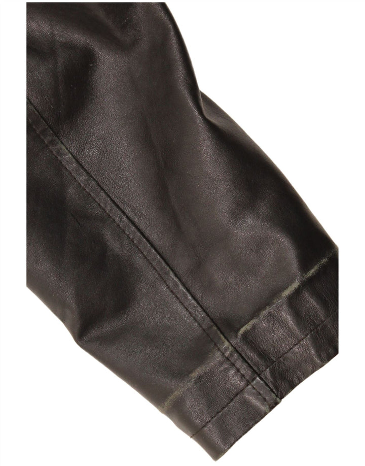 Винтажная женская кожаная куртка UK 14, черная кожа среднего размера