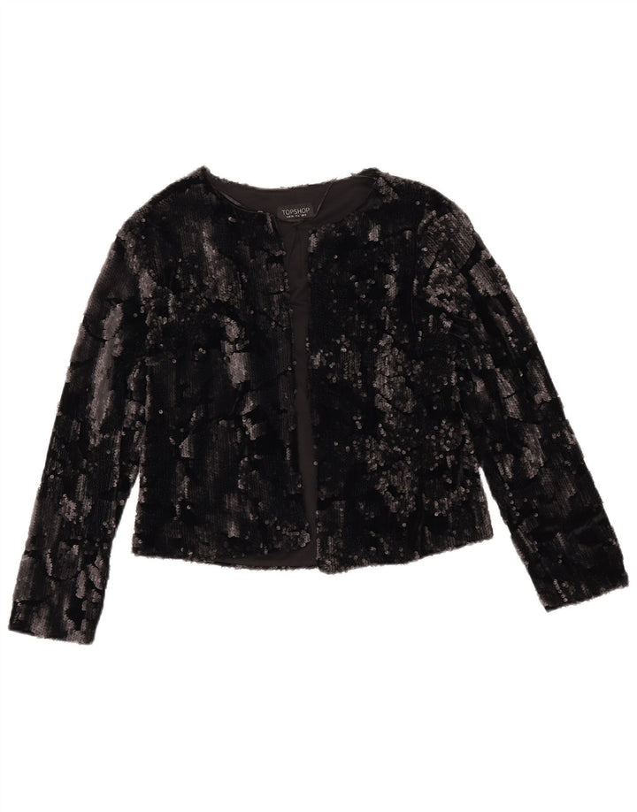 TOPSHOP Женский укороченный открытый пиджак UK 8, маленький черный полиэстер
