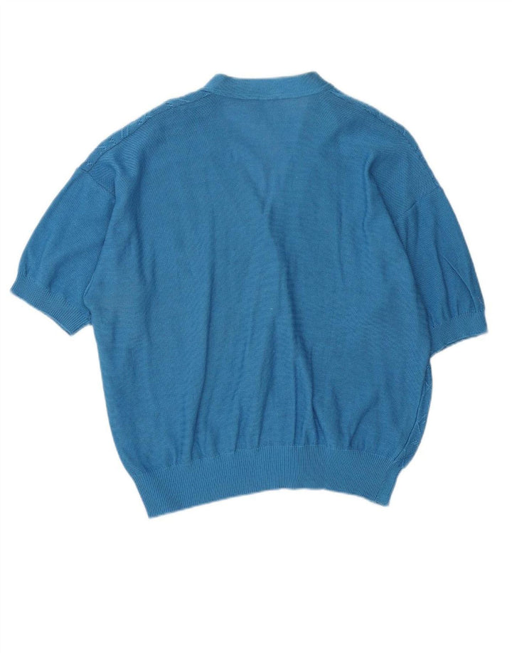 VINTAGE Womens Short Sleeve Cardigan Sweater UK 14 Medium Blue