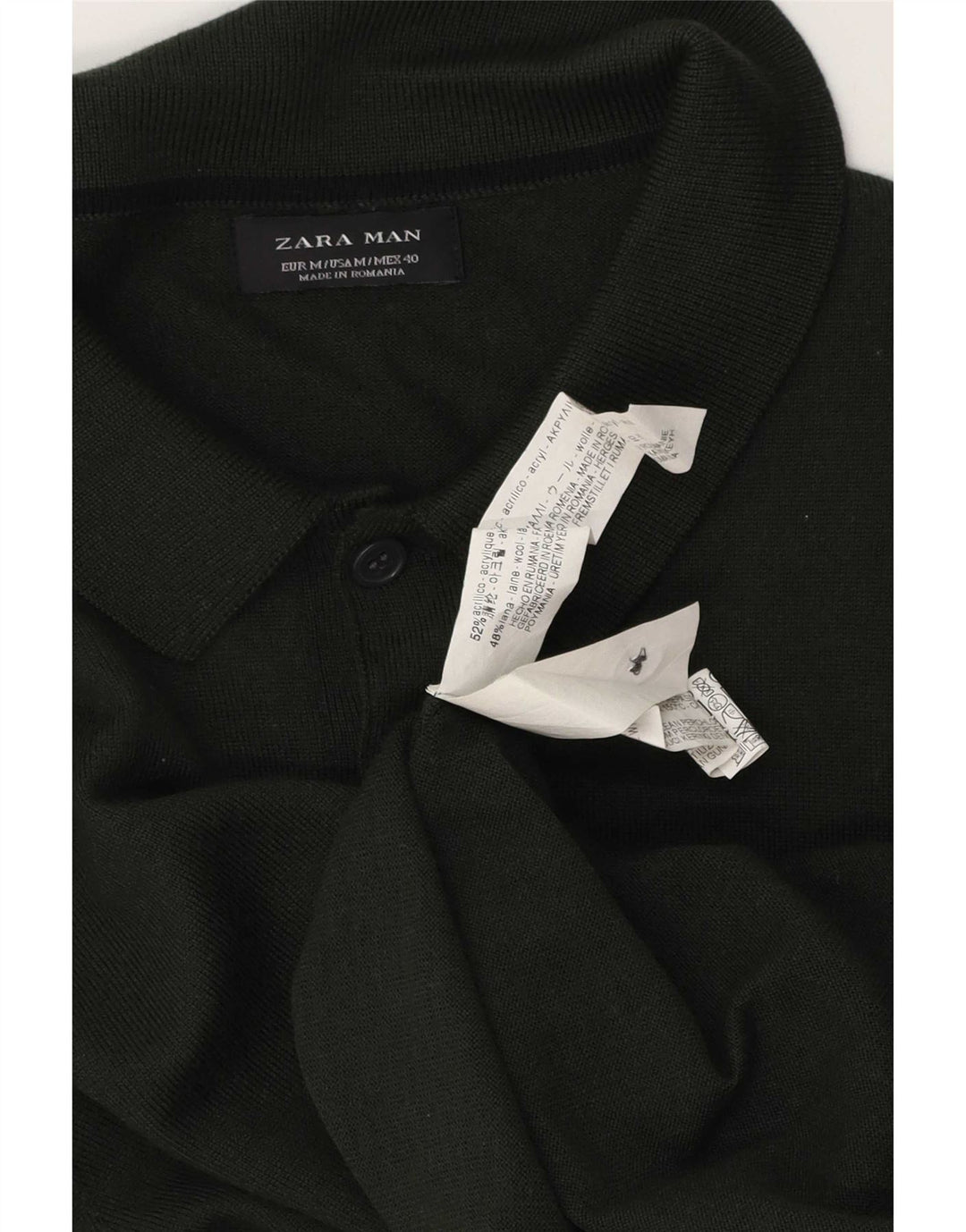 Мужской джемпер с воротником-поло Zara, средний зеленый акрил