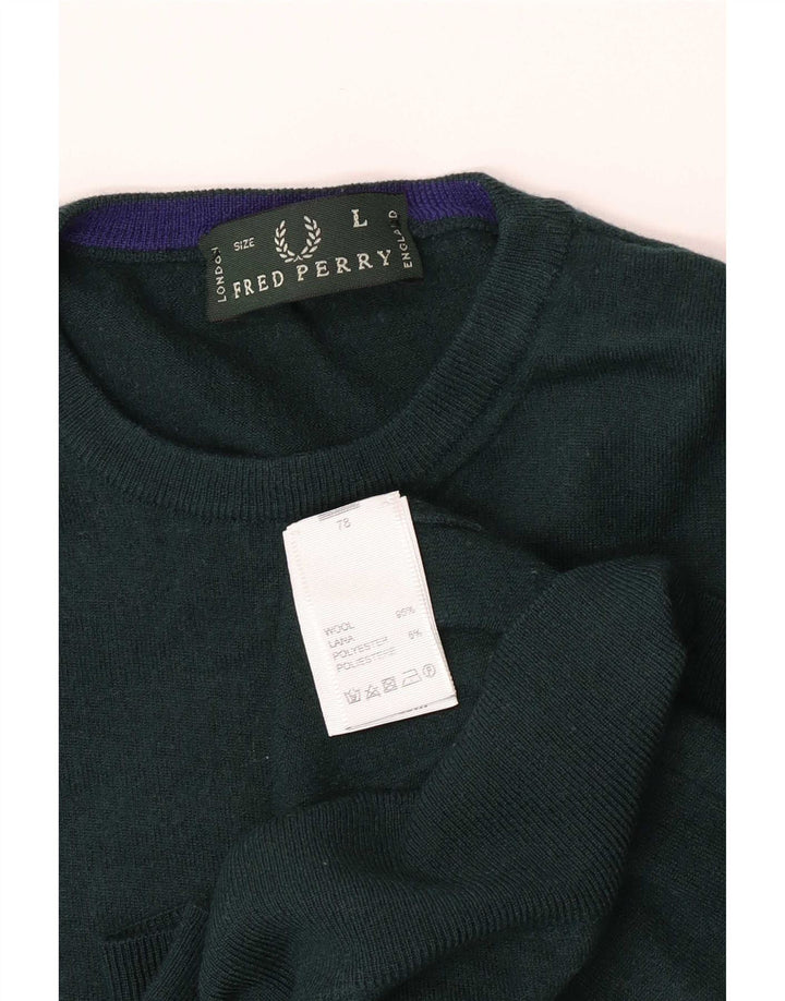 Женский джемпер стандартного кроя Fred Perry с круглым вырезом, Великобритания 14, большой зеленый цвет