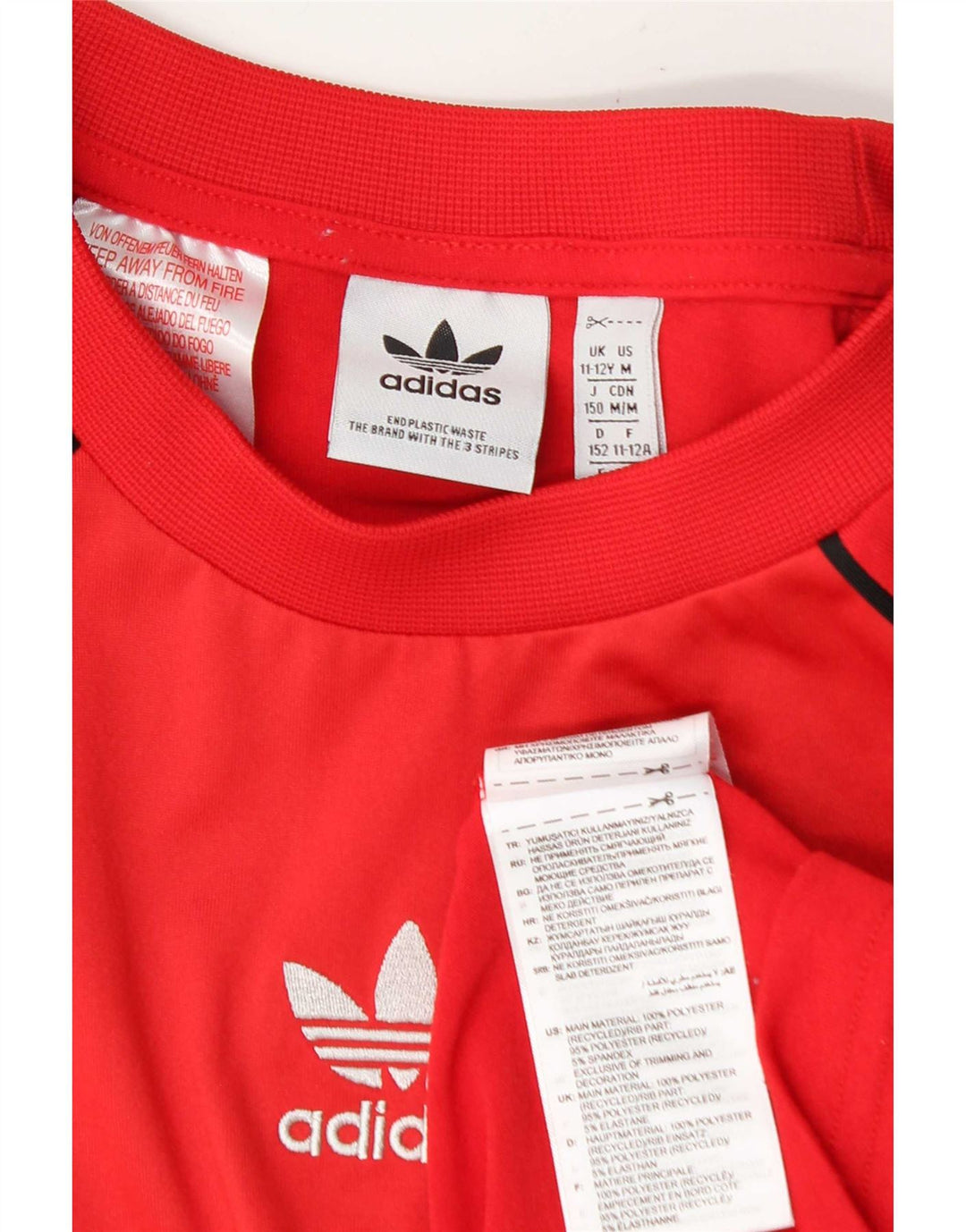 Футболка Adidas для мальчиков, топ 11–12 лет, красный полиэстер с цветными блоками