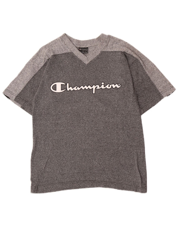 Champion Mens Graphic T-Shirt Top Small Grey Colourblock Cotton