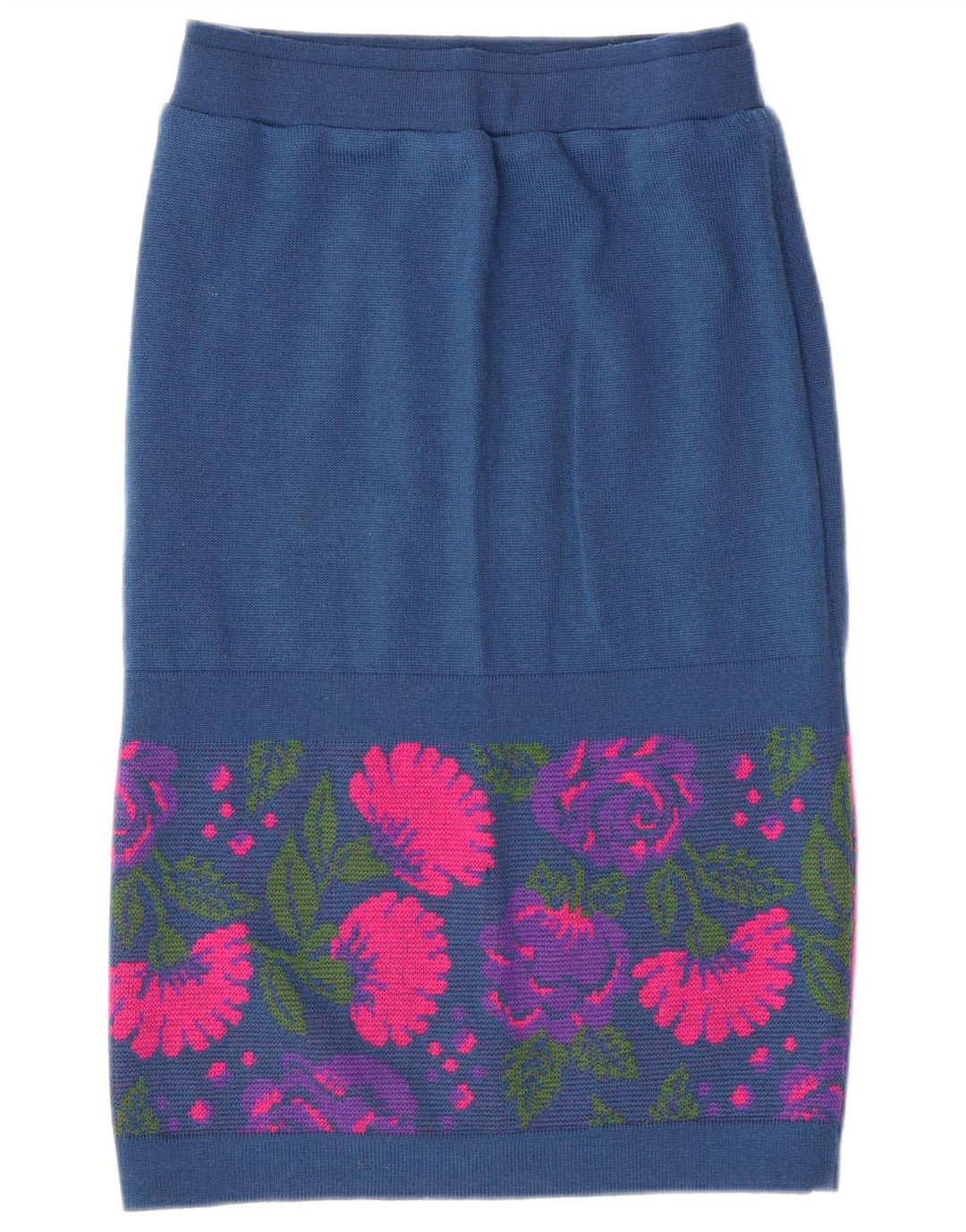 ВИНТАЖНЫЙ женский комплект из 3 предметов IT 46 Большой W26 Темно-синий с цветочным принтом из натуральной шерсти