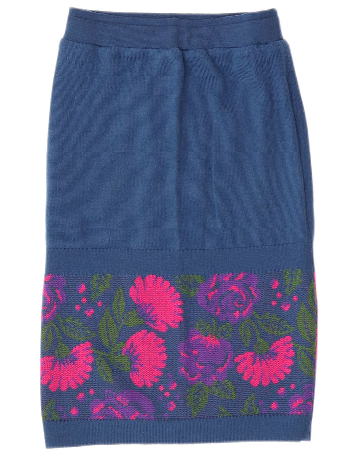 ВИНТАЖНЫЙ женский комплект из 3 предметов IT 46 Большой W26 Темно-синий с цветочным принтом из натуральной шерсти