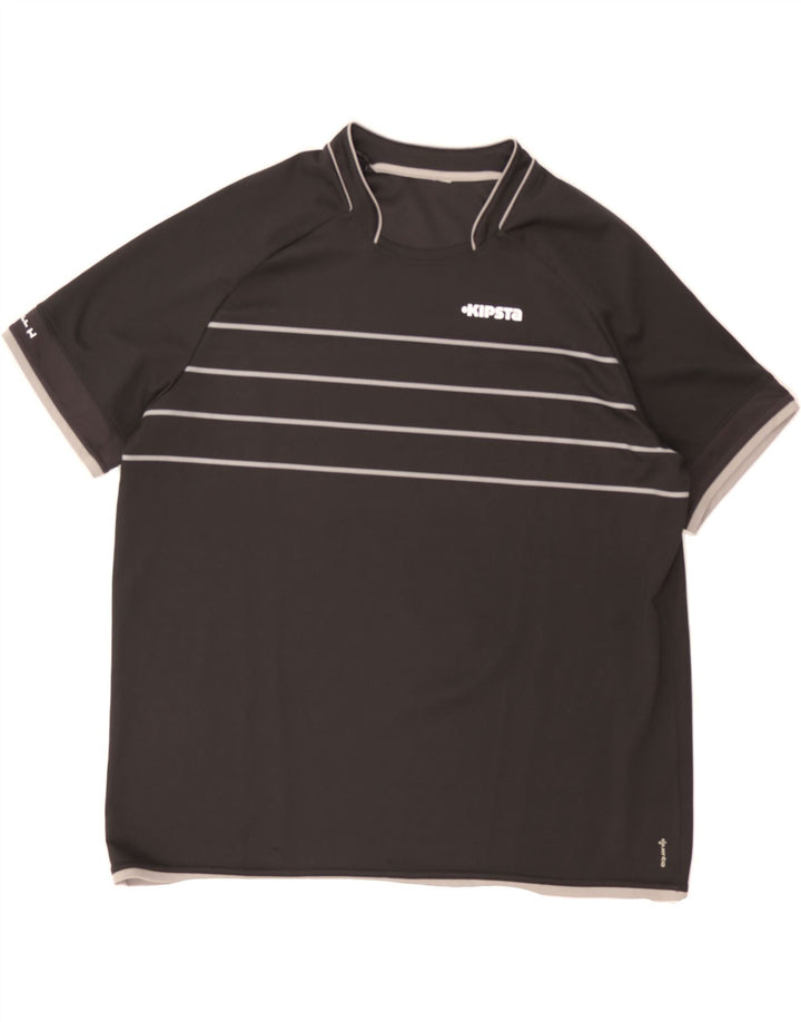 KIPSTA Mens T-Shirt Top 2XL Black Striped Vintage KIPSTA and Second-Hand KIPSTA from Messina Hembry 