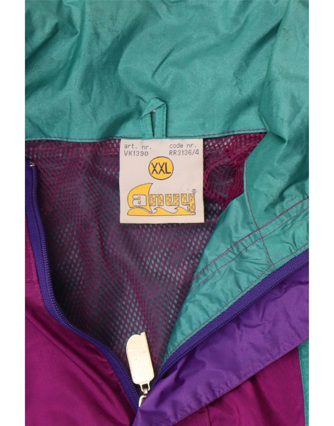 Винтажная мужская дождевик UK 44 2XL Фиолетовый нейлон с цветными блоками
