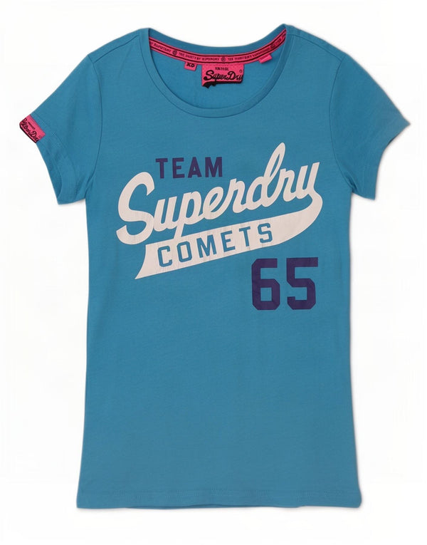 Женская футболка с рисунком Superdry Top UK 6 XS, синяя, хлопок
