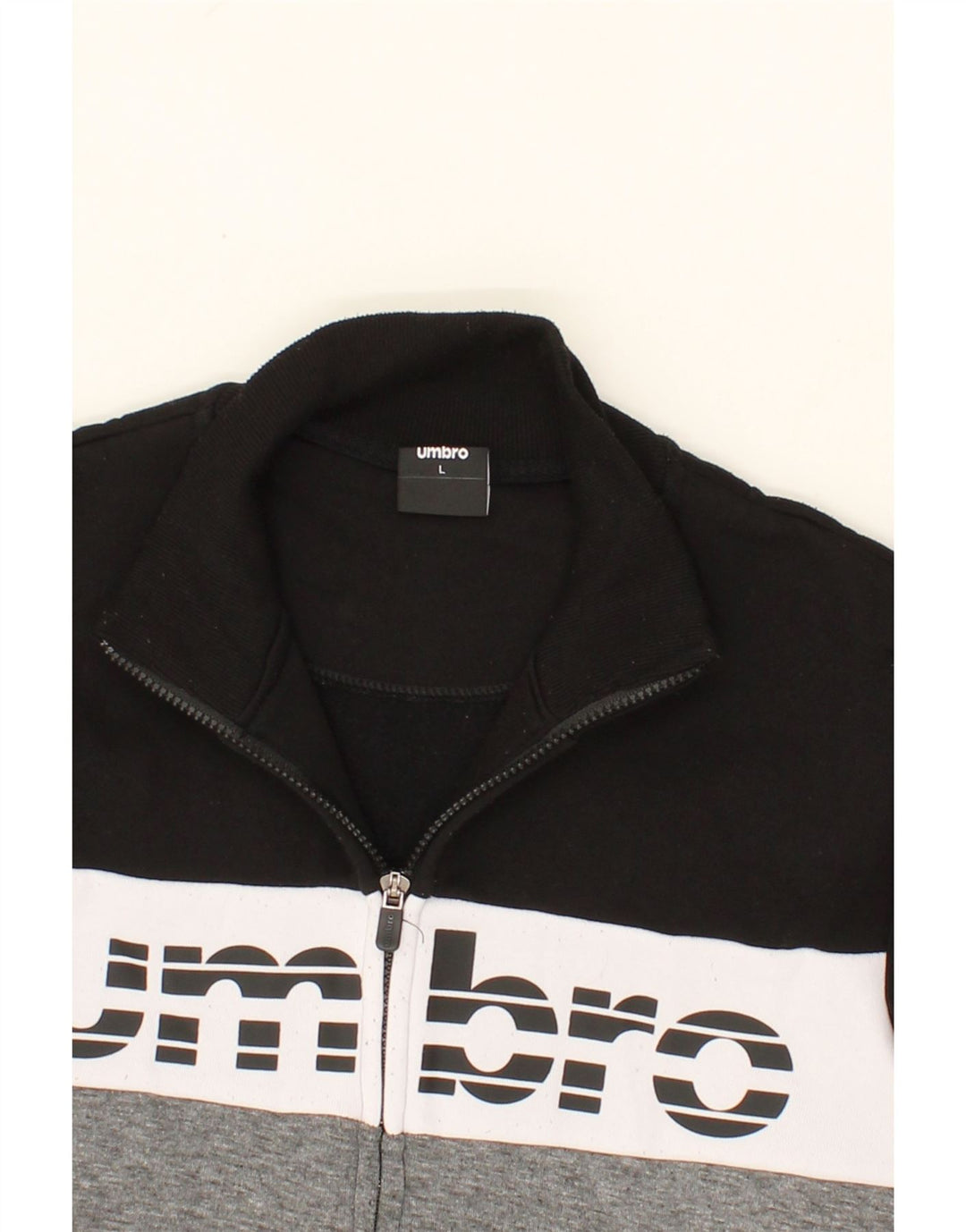 UMBRO Mens Graphic Tracksuit Top Jacket Large Black Colourblock Cotton Vintage Umbro and Second-Hand Umbro from Messina Hembry 