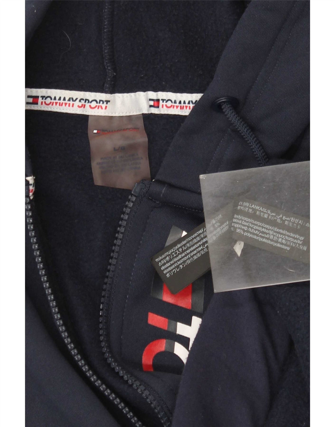 Tommy Hilfiger Мужской свитер с капюшоном и молнией с графическим рисунком, большой темно-синий полиэстер