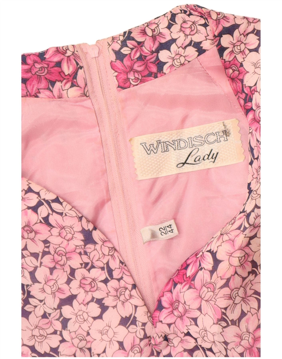 ВИНТАЖНОЕ женское платье А-силуэта с длинными рукавами, EU 44 XL, розовый полиэстер с цветочным принтом