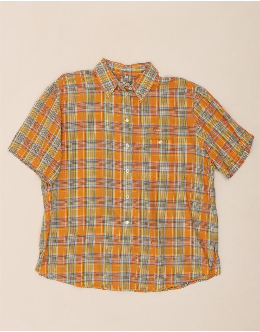 TRU Mens Short Sleeve Shirt Size 42 Large Orange Check Vintage Tru and Second-Hand Tru from Messina Hembry 