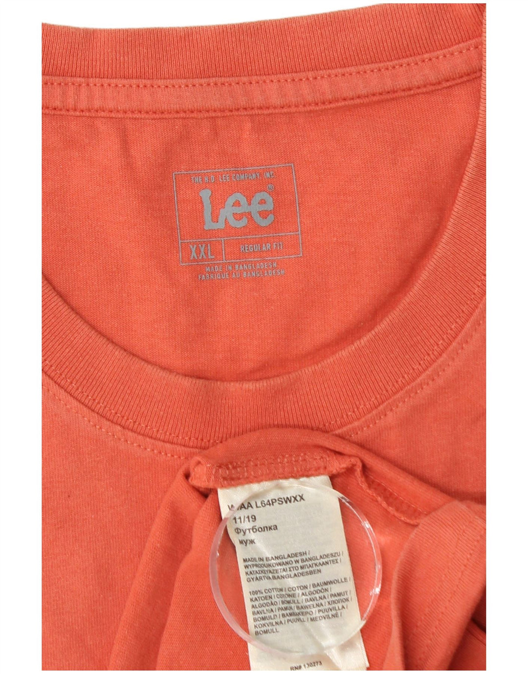 Мужская футболка Lee Regular Fit 2XL оранжевого цвета, хлопок