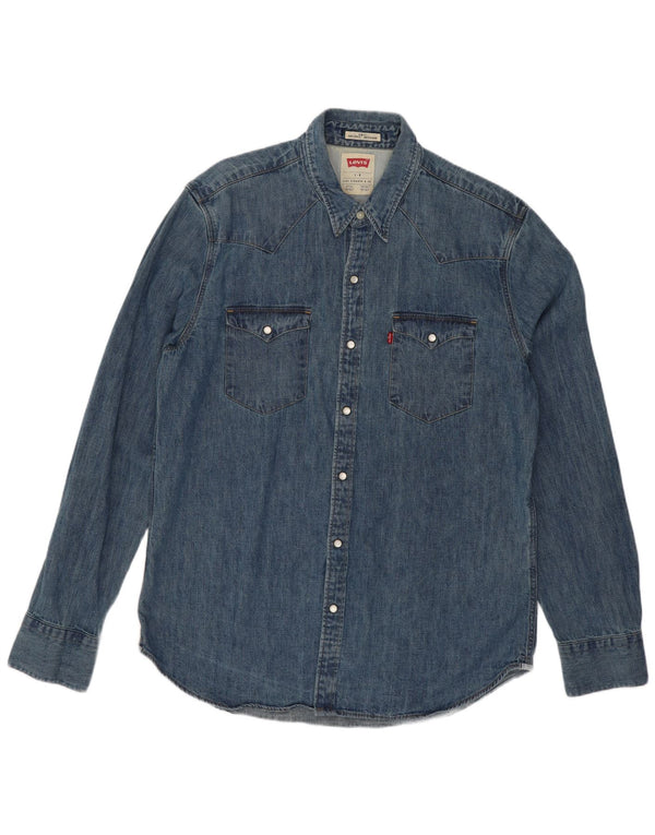 Мужская джинсовая рубашка приталенного кроя Levi's, большая синяя хлопковая рубашка
