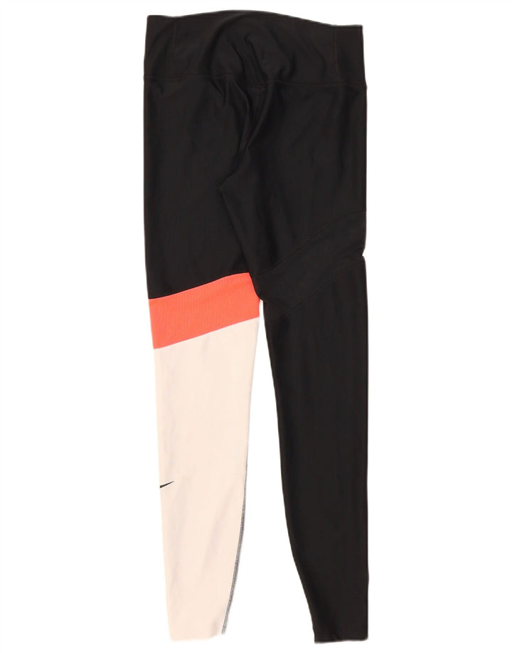Женские леггинсы Nike Dri Fit UK 10, маленькие черные, полиэстер с цветными блоками