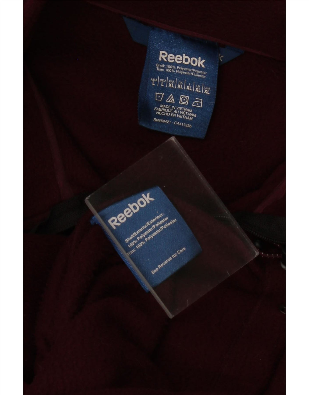Мужская флисовая куртка REEBOK UK 42 XL бордового цвета с цветными блоками, полиэстер