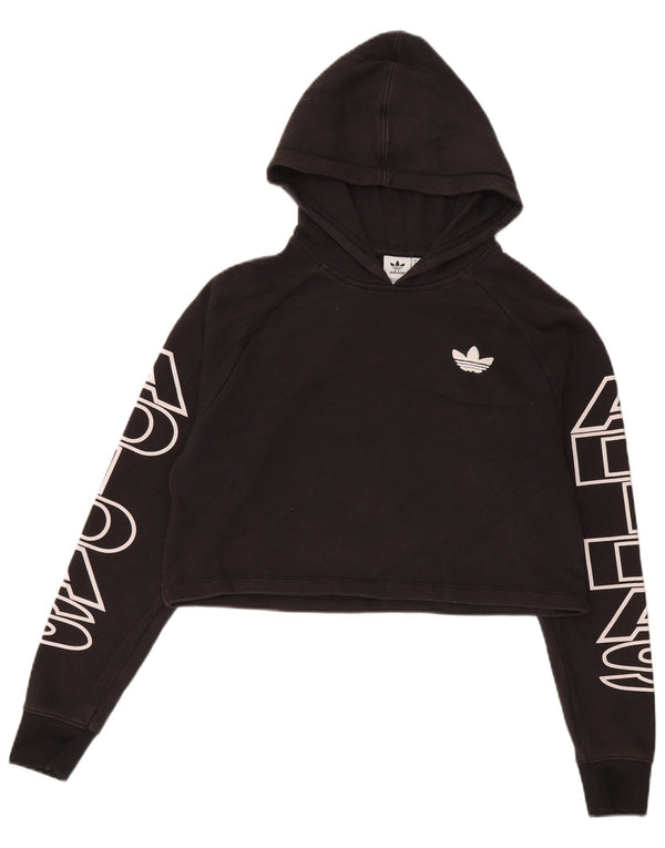 Женский укороченный джемпер с капюшоном Adidas Oversized с рисунком UK 6 XS, черный хлопок