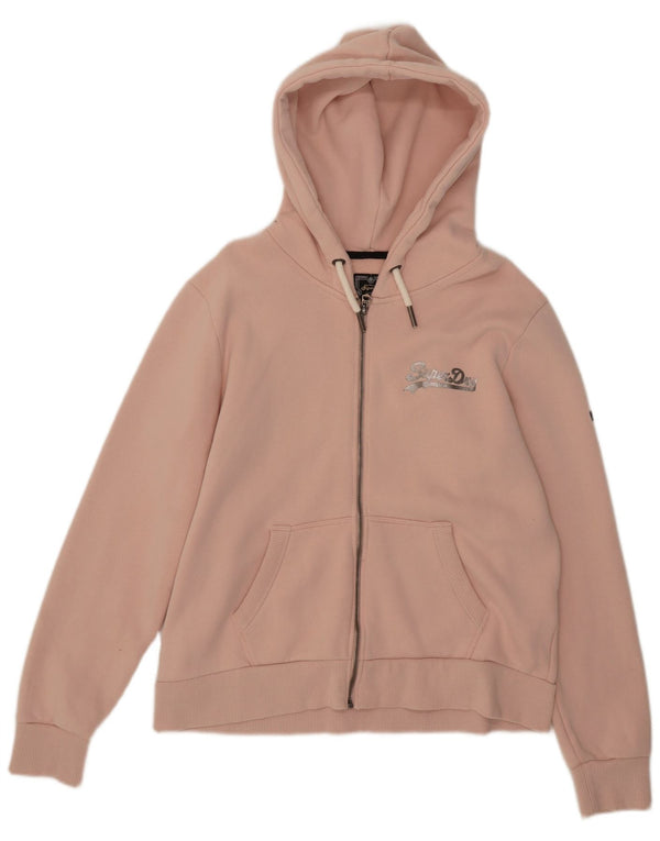 Женский свитер с капюшоном на молнии с графическим рисунком Superdry UK 14, большой розовый хлопок