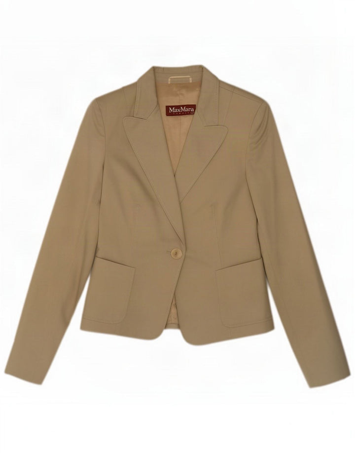 Женский пиджак на 1 пуговице Max Mara UK 12 Средний бежевый хлопок
