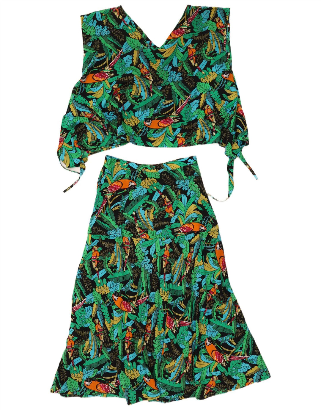 Винтажный женский комплект из 2 юбок среднего размера W26 с зеленым цветочным принтом в гавайском стиле