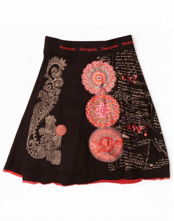 Женская юбка трапециевидного силуэта с рисунком Desigual, маленькая W28, черная, хлопок с пейсли