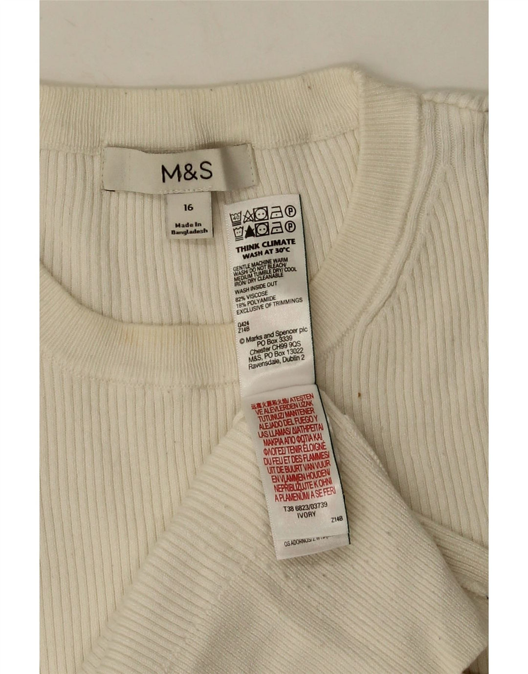 Женский топ с длинным рукавом Marks & Spencer UK 16, большой белый вискоза
