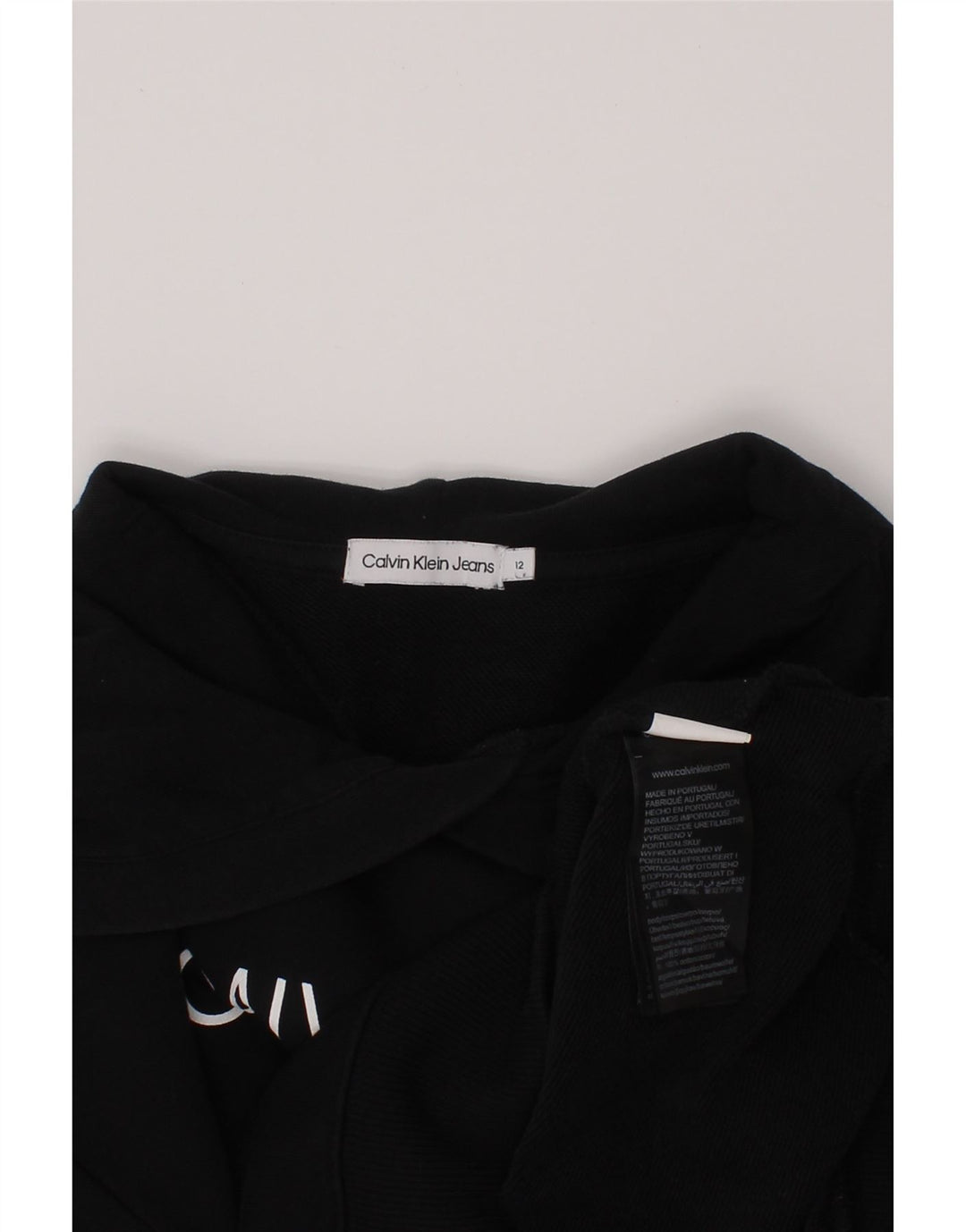 CALVIN KLEIN JEANS Укороченный джемпер с капюшоном и рисунком для девочек 11–12 лет, черный