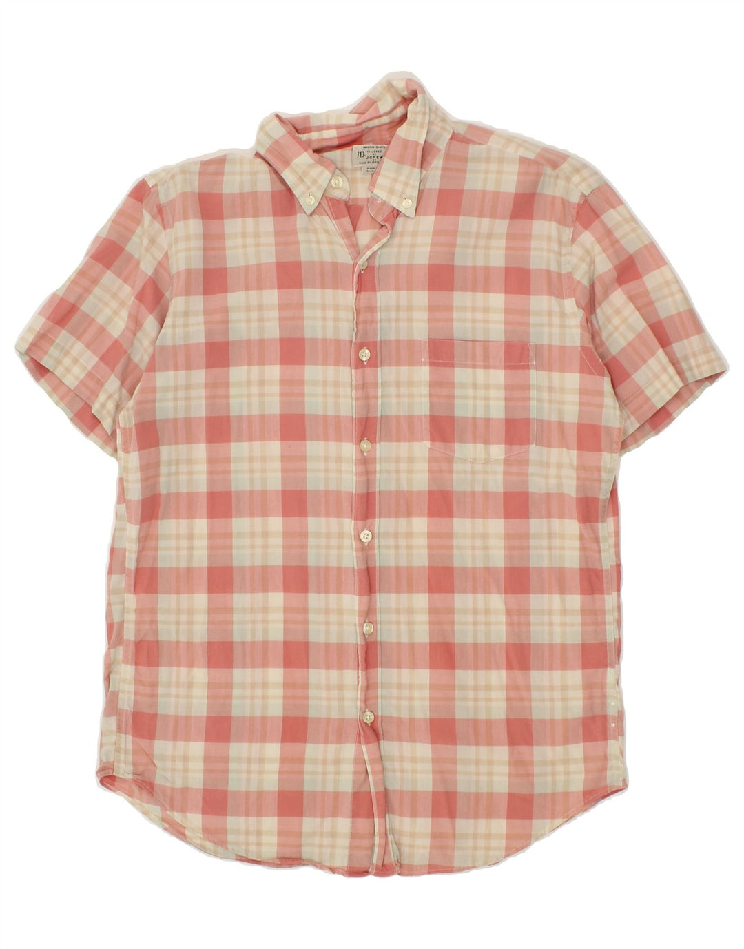 J. CREW Mens Tailored Short Sleeve Shirt Medium Pink Check Cotton Vintage J. Crew and Second-Hand J. Crew from Messina Hembry 