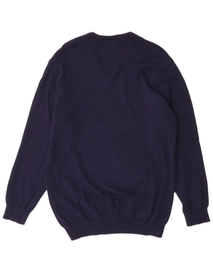 Мужской свитер Lacoste с v-образным вырезом, размер 4, средний, темно-синий, шерсть