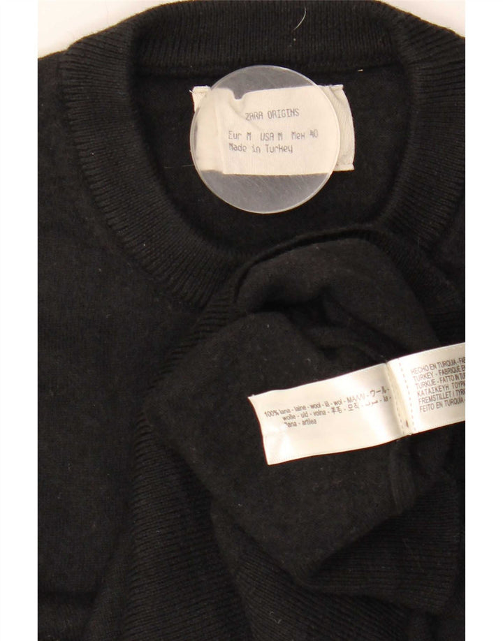 Мужской джемпер с круглым вырезом Zara, средний черный шерстяной свитер