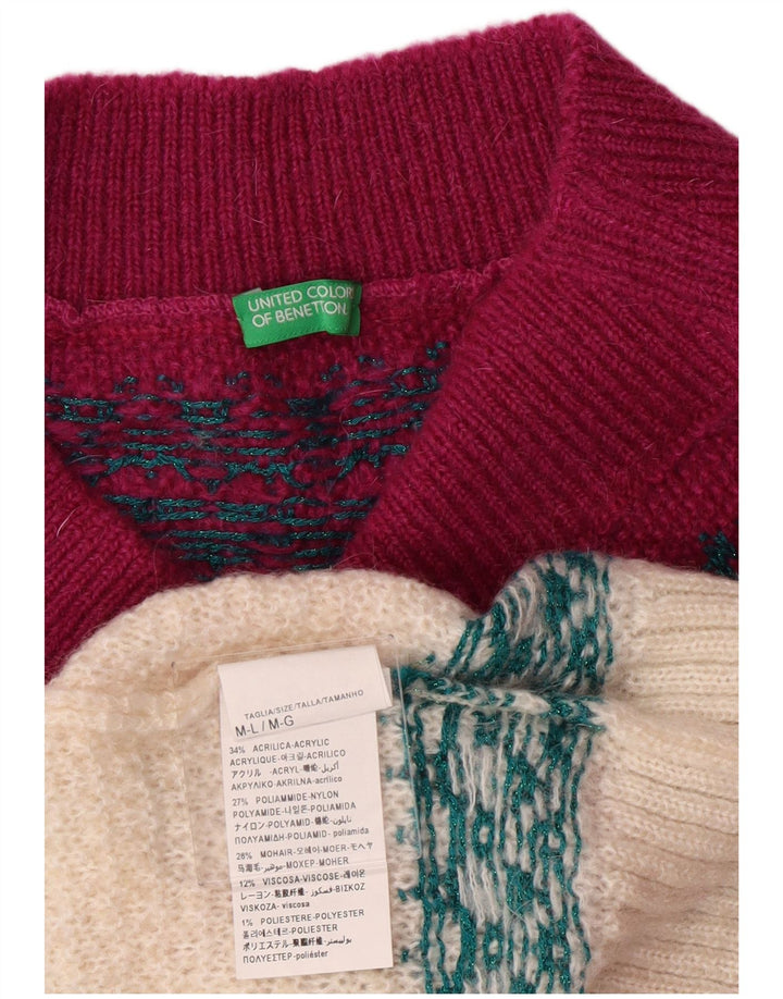 Женский джемпер с высоким воротником Benetton UK 14, средний бордовый акрил