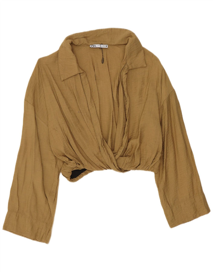 Женская укороченная блузка Zara UK 16, большой цвет хаки, вискоза