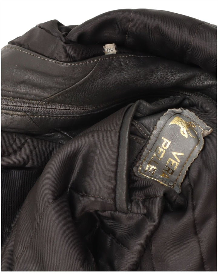 Винтажная мужская кожаная куртка IT 50, большая черная кожа