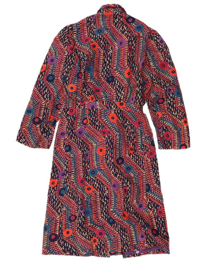 Винтажное женское платье с запахом и длинными рукавами, Великобритания, 12, средний разноцветный геометрический узор