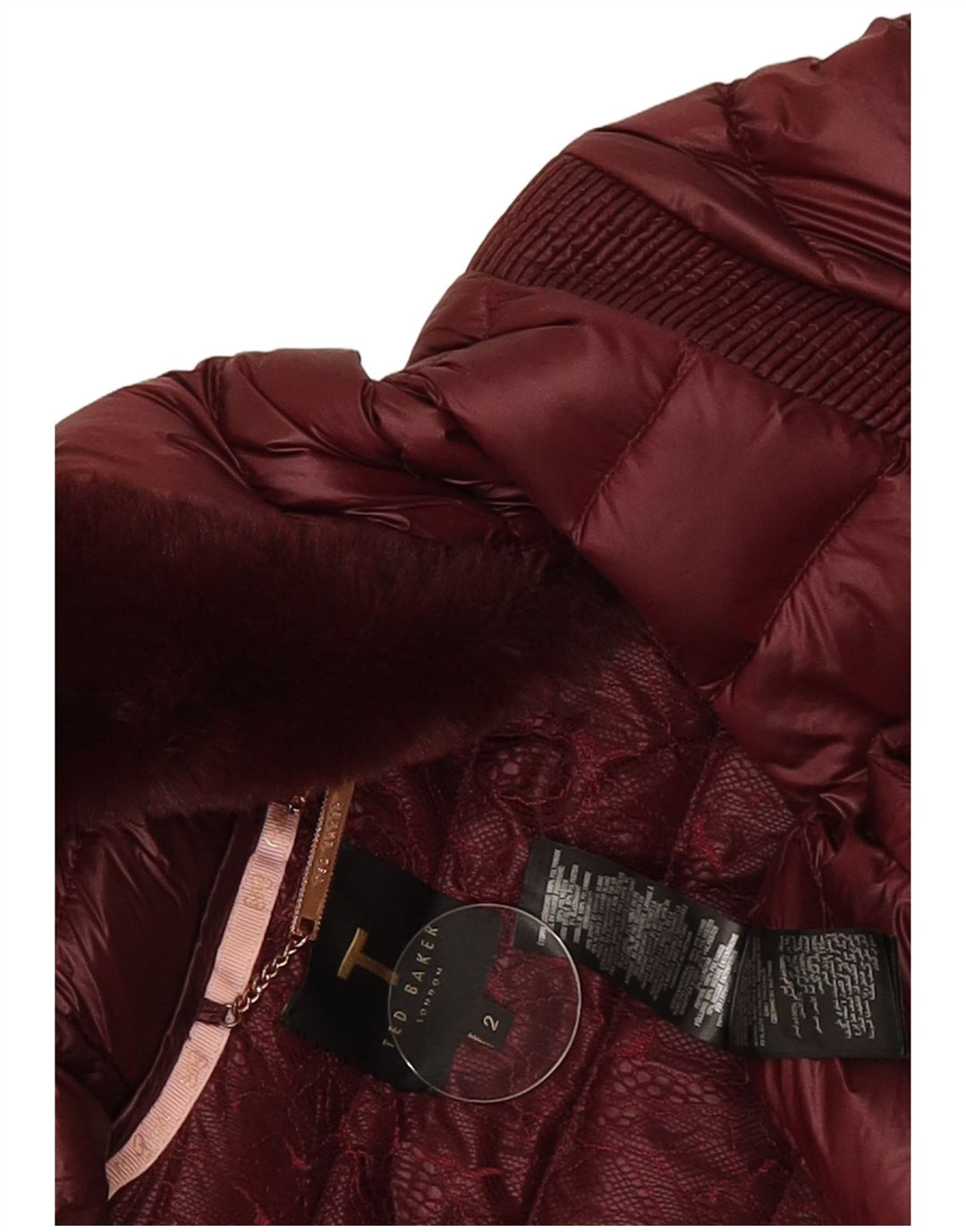 Женское стеганое пальто с капюшоном Ted Baker, размер 2, маленькое бордовое из полиамида