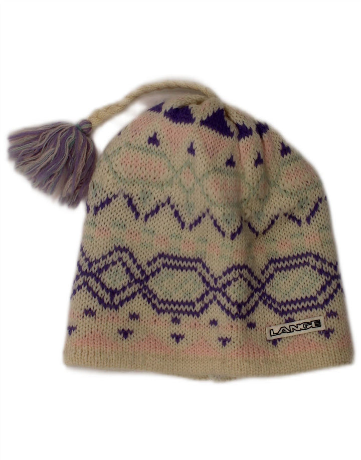 Винтажная женская шапка-бини одного размера из белой шерсти Fair Isle