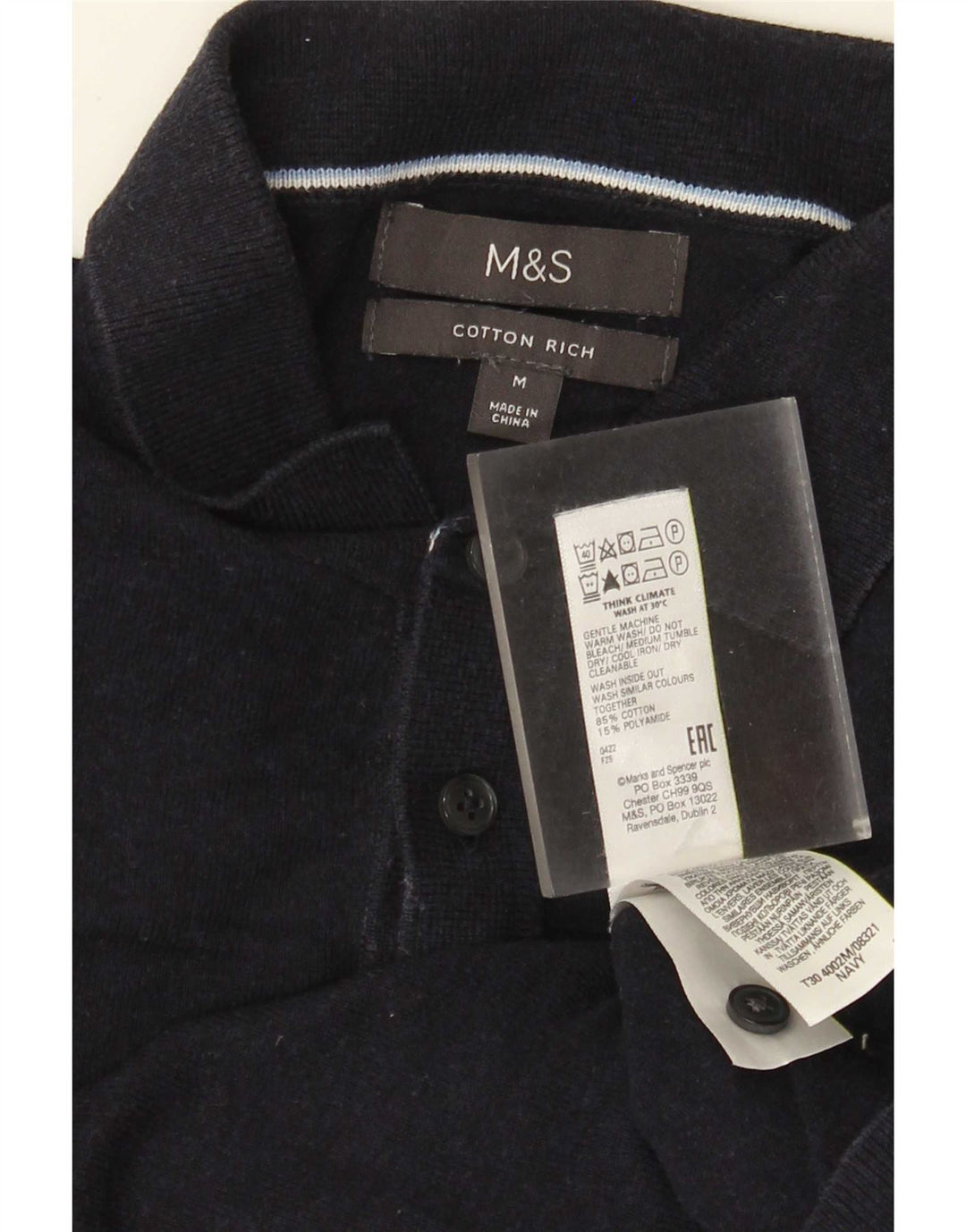 Мужская рубашка поло Marks & Spencer среднего размера, темно-синяя, хлопковая