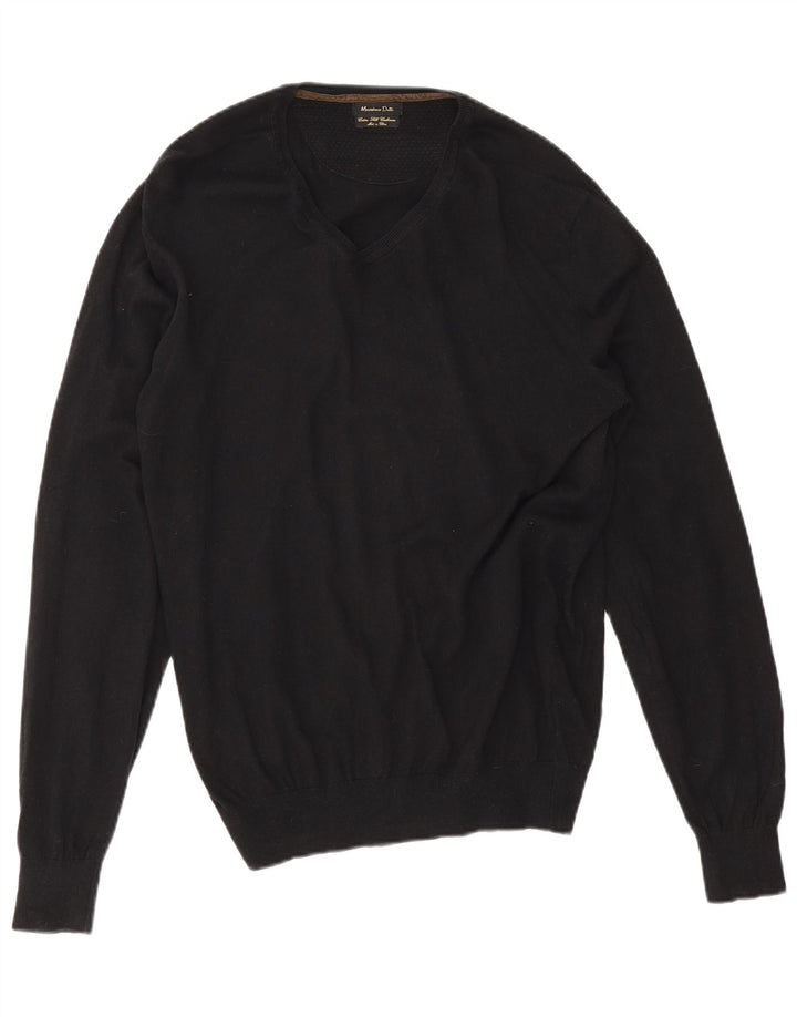 Мужской джемпер с v-образным вырезом Massimo Dutti XL, черный хлопок