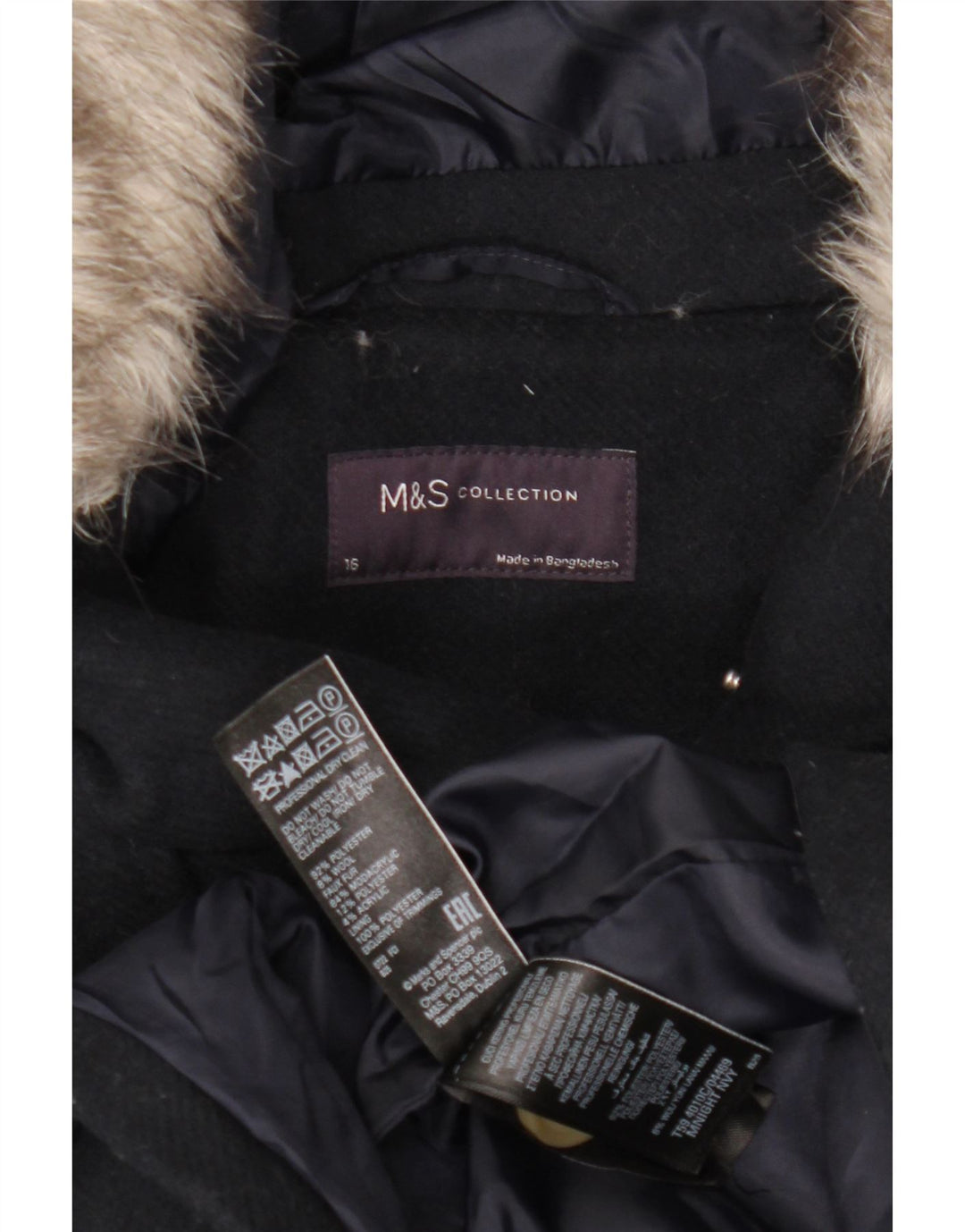 Женский дафлкот с капюшоном Marks & Spencer UK 16, большой темно-синий полиэстер