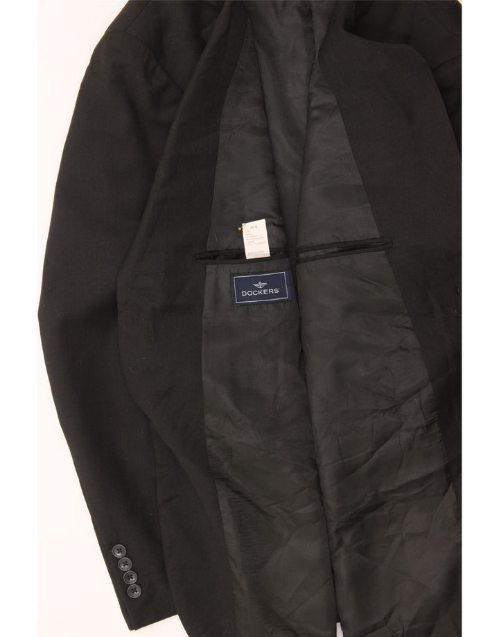 DOCKERS Mens 2 Button Blazer Jacket UK 40 Large Black Wool Vintage Dockers and Second-Hand Dockers from Messina Hembry 