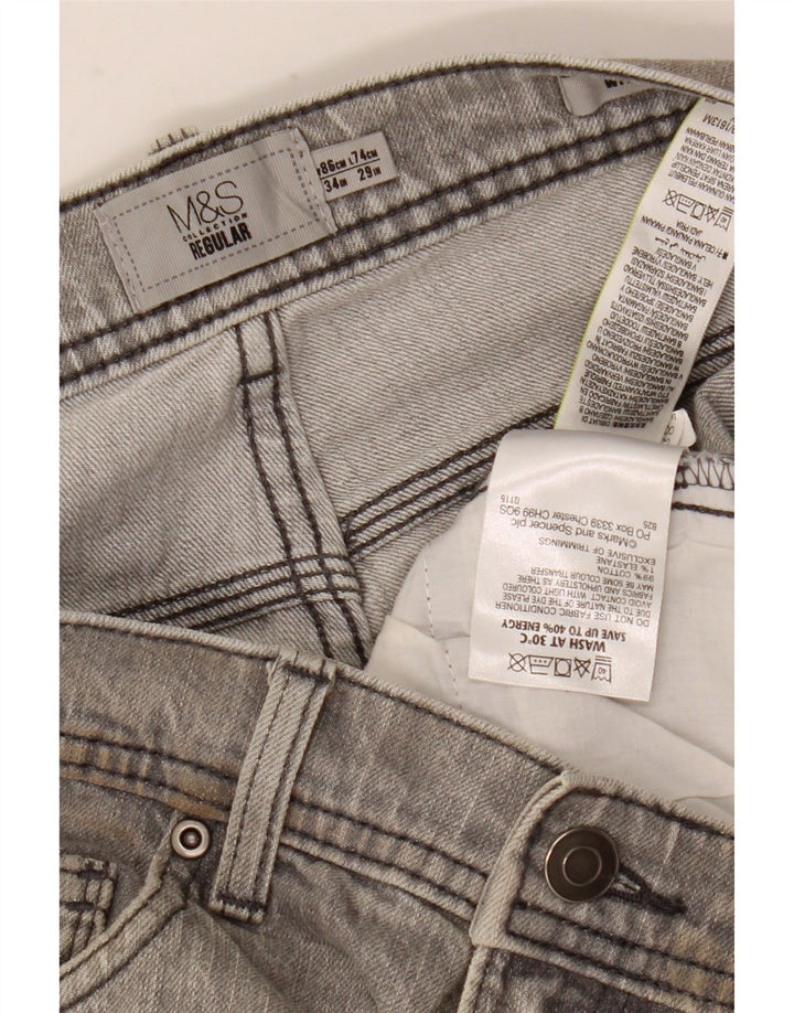 Мужские прямые джинсы Marks & Spencer W34 L29 серые, хлопковые