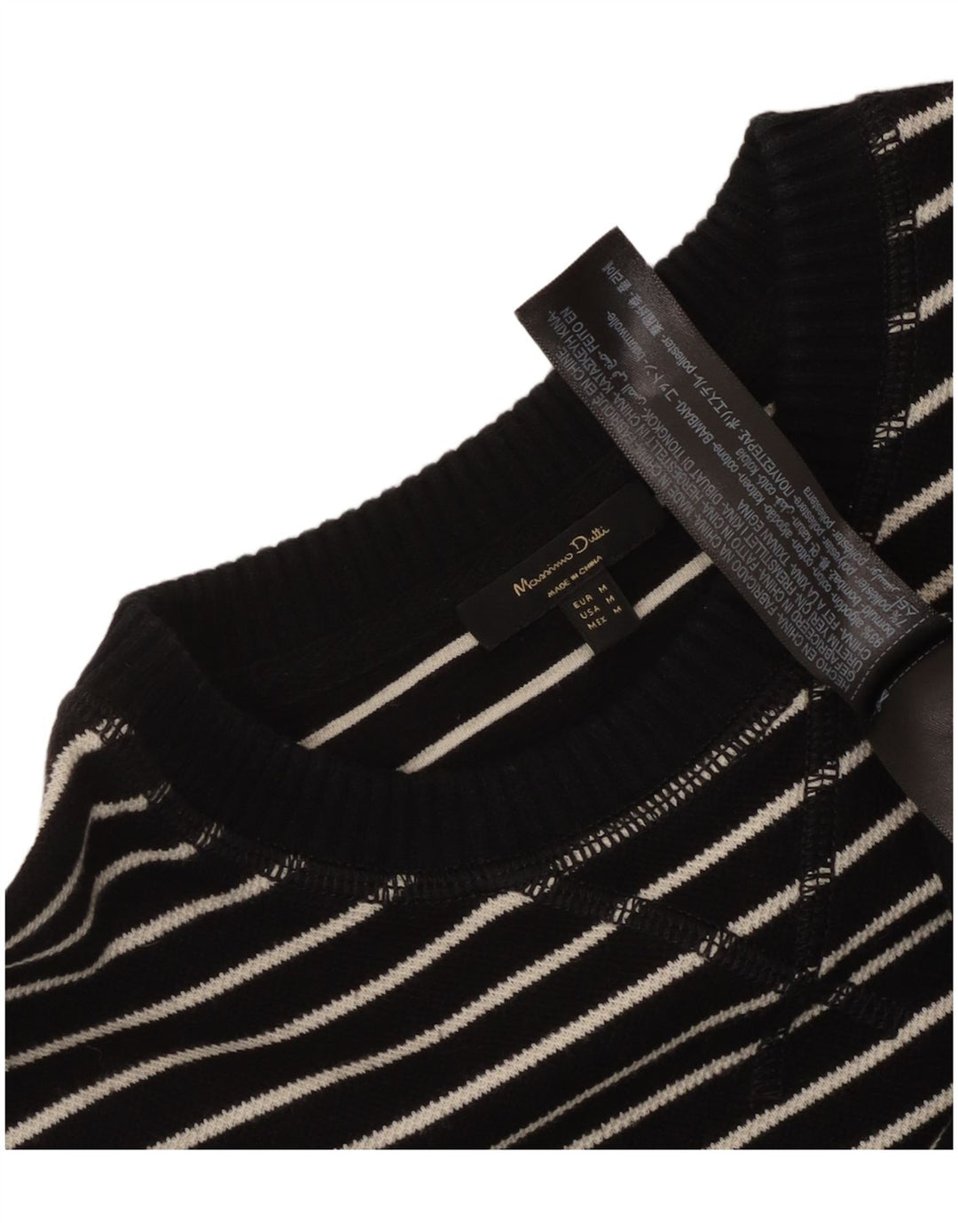 Женский топ Massimo Dutti с длинным рукавом UK 14, хлопковый средний черный в полоску