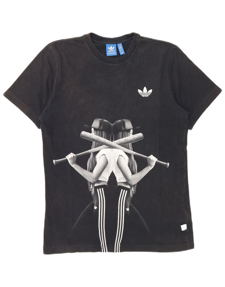 Мужская футболка Adidas с рисунком, маленькая, черная, хлопковая