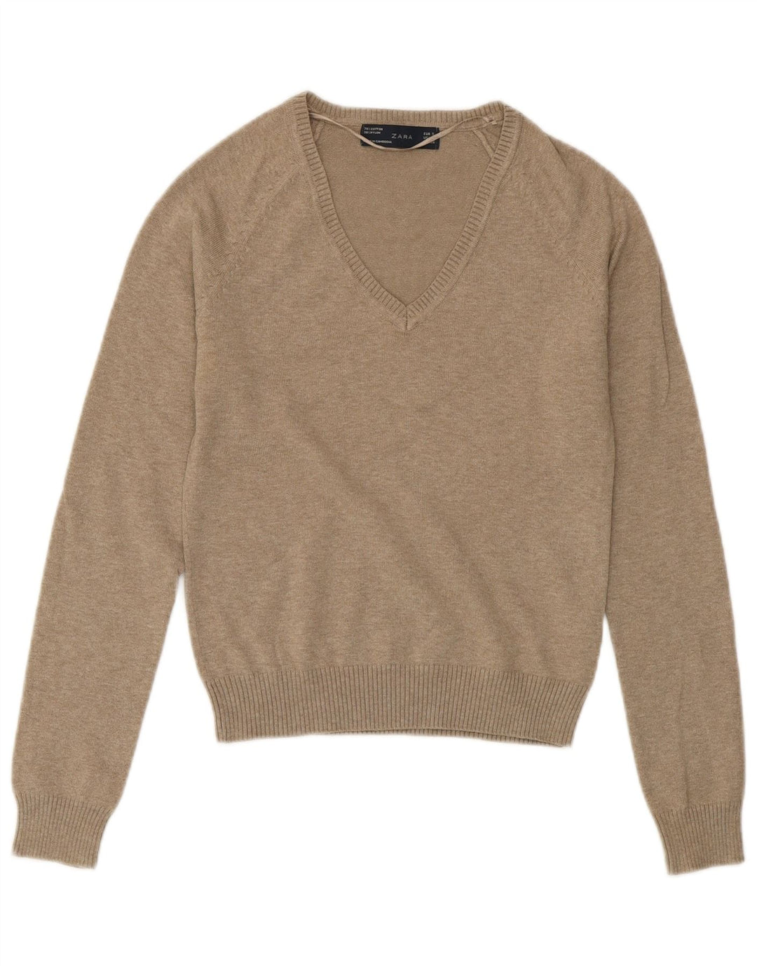 Женский джемпер с v-образным вырезом ZARA UK 8, маленький серый хлопок