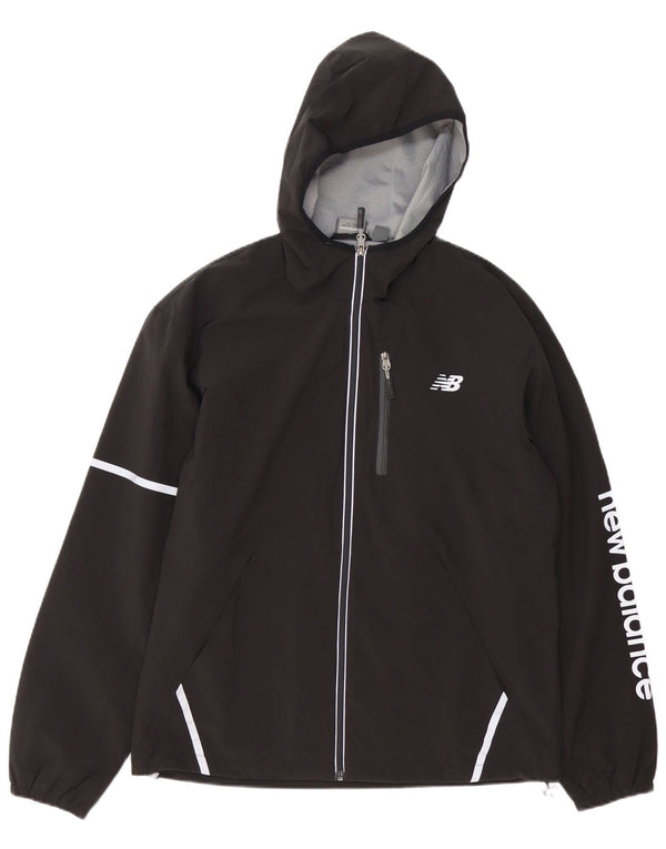 New Balance Mens Graphic Hooded Tracksuit Top Jacket Medium Black Polyester