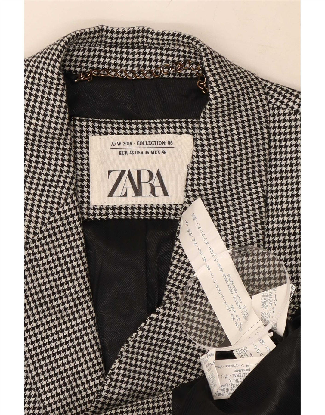 Zara Мужской пиджак на двух пуговицах EU 46 Маленькая черная шерсть с узором «гусиные лапки»