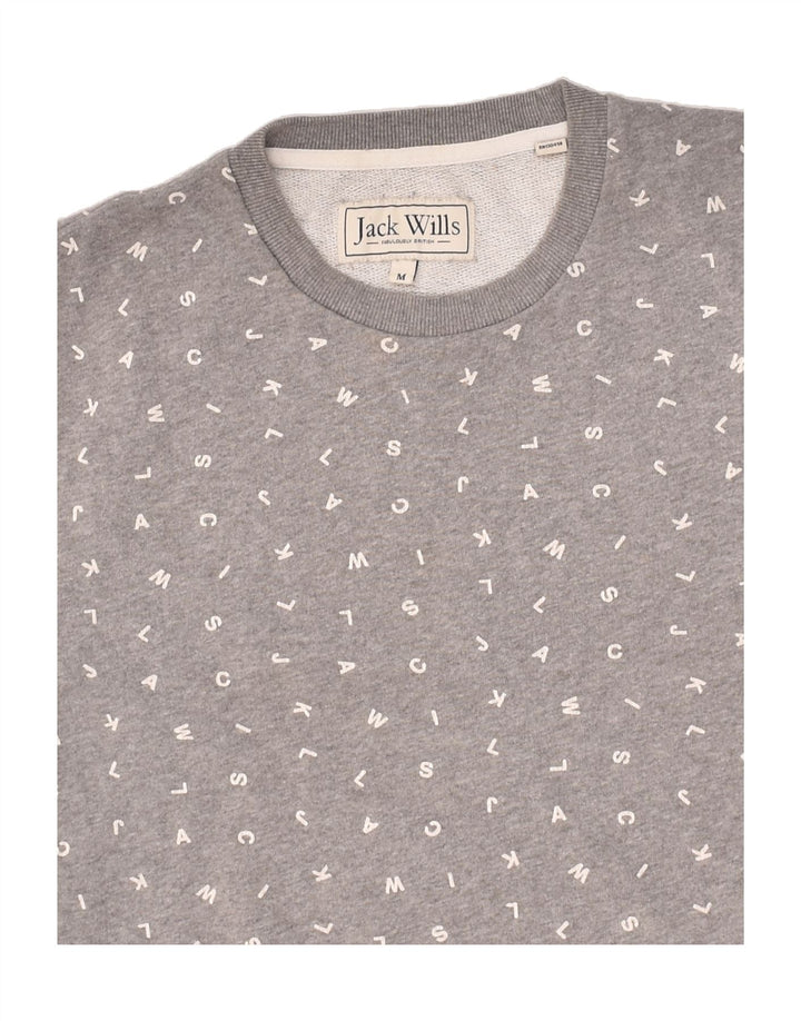 JACK WILLS Mens Graphic Sweatshirt Jumper Medium Grey Spotted Cotton | Vintage Jack Wills | Thrift | Second-Hand Jack Wills | Used Clothing | Messina Hembry 