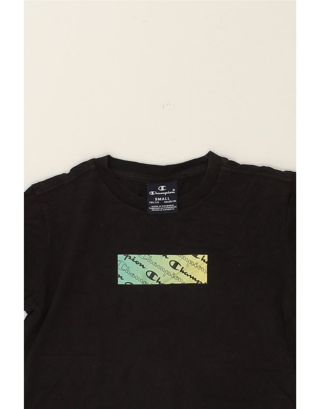 CHAMPION Boys Graphic T-Shirt Top 7-8 Years Small  Black | Vintage Champion | Thrift | Second-Hand Champion | Used Clothing | Messina Hembry 