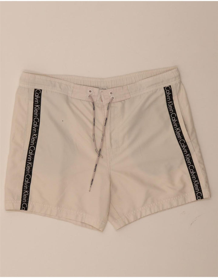 CALVIN KLEIN Mens Graphic Swimming Shorts Medium  Off White Colourblock Vintage Calvin Klein and Second-Hand Calvin Klein from Messina Hembry 