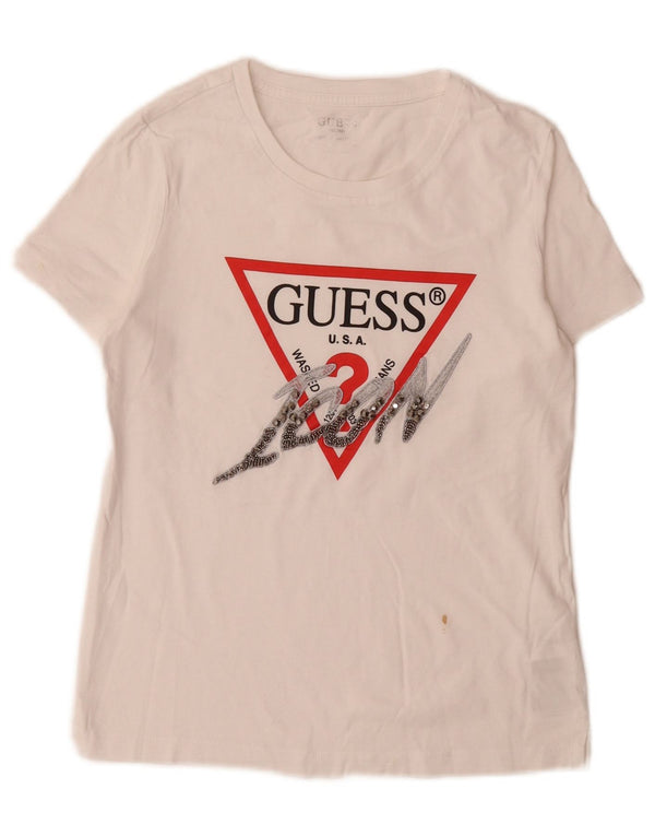 Женская футболка облегающего кроя с рисунком Guess UK 6 XS, белый хлопок